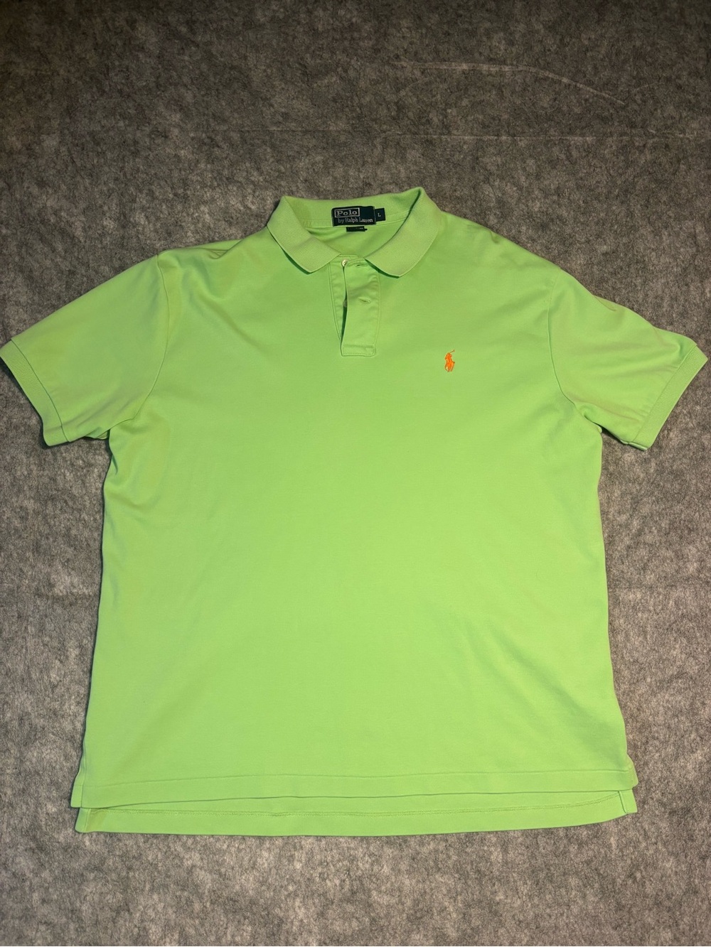 Polo Ralph Lauren Men's L Green Solid Short Sleeve Button Collared Logo Polo